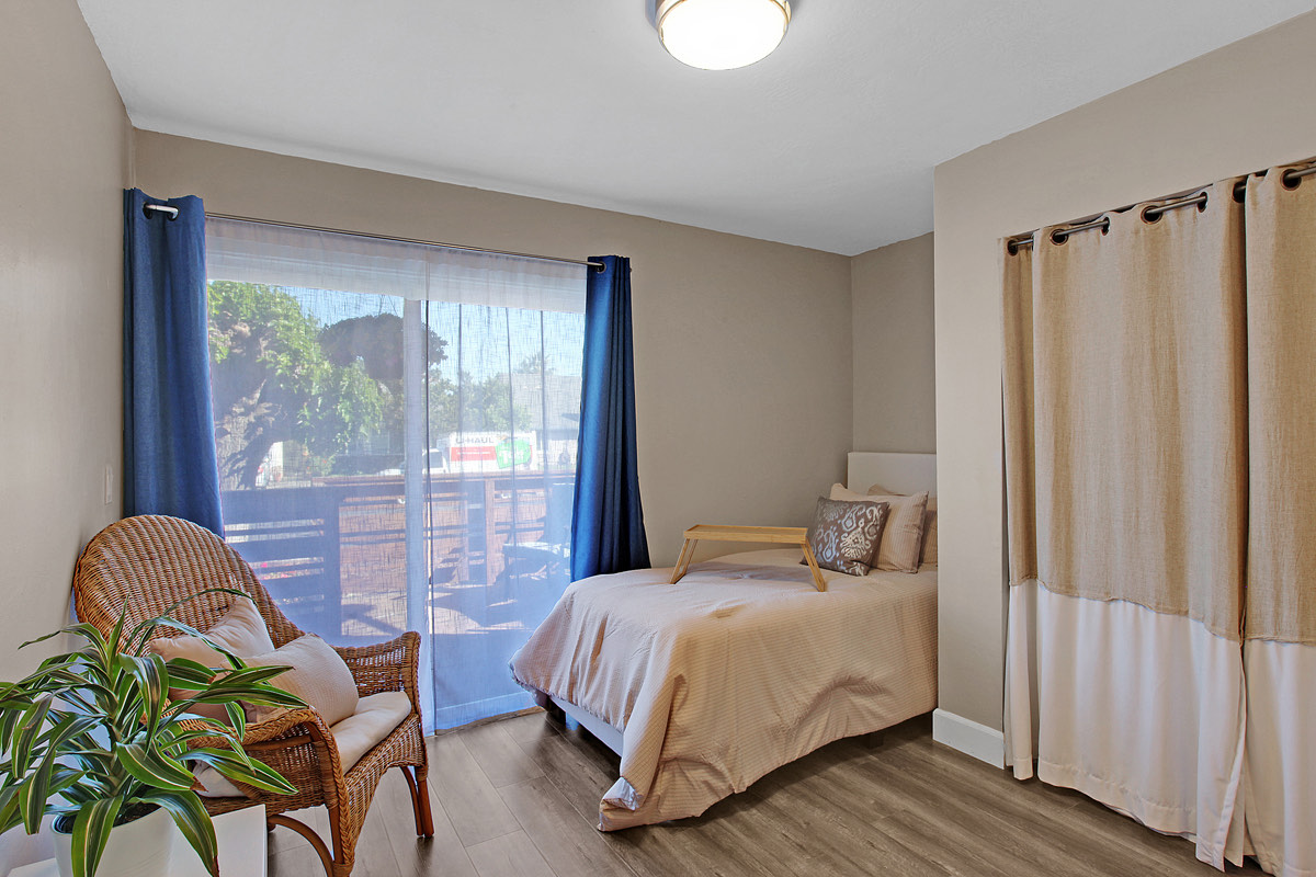 A resident room with a garden outlook