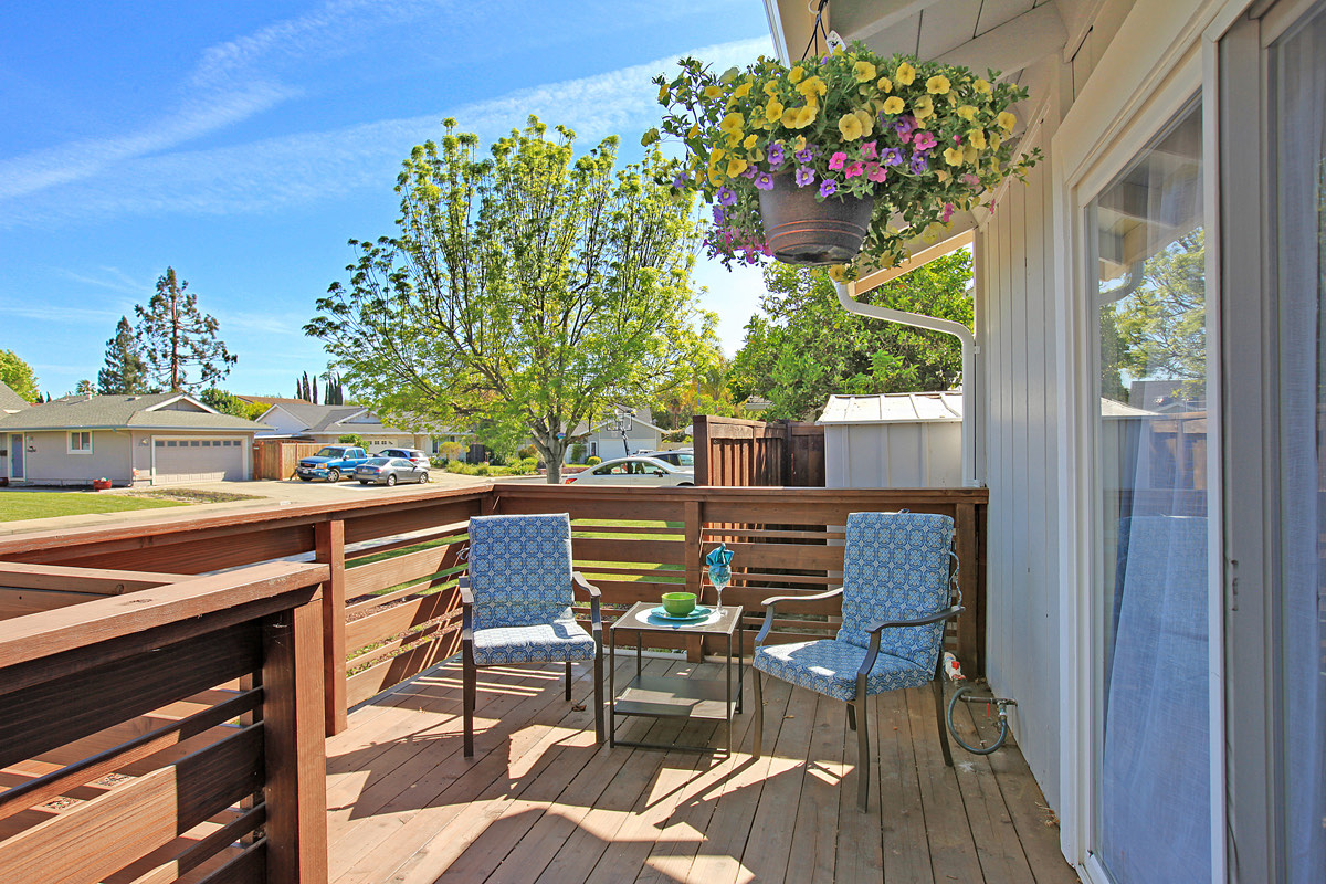 The deck, with seating and views over the garden